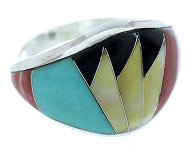Sterling Silver Turquoise Multicolor Jewelry Ring Size 7-3/4 AW73280